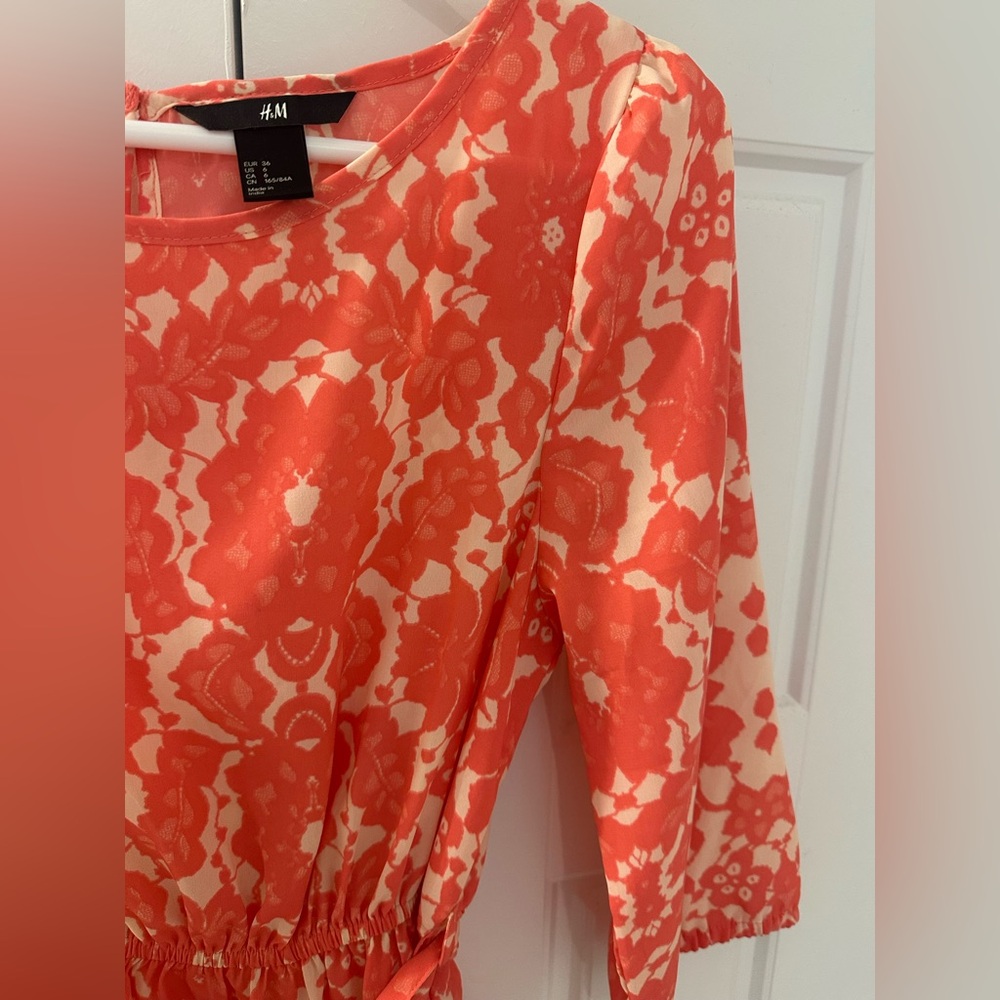 H&M coral floral print dress with belt, purchased in Tokyo, size M
